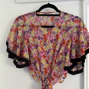Zara Floral Tie-Front Top - Multicolor